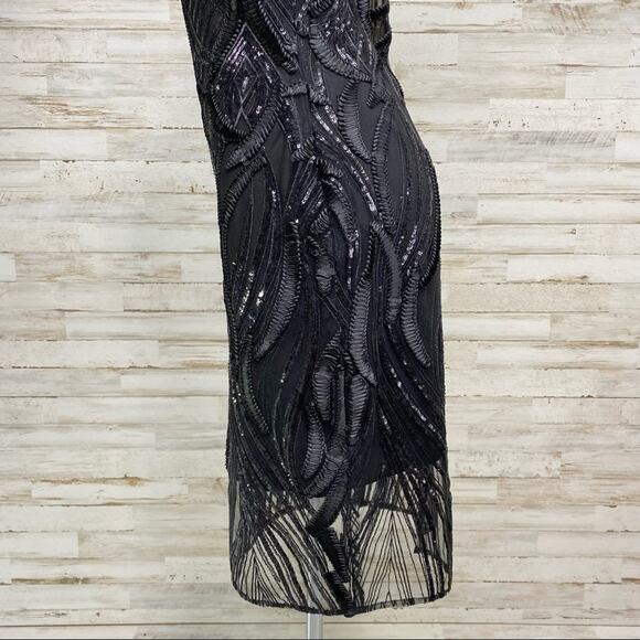 Marchesa Notte Runway Collection Mesh Sequin Cocktail Dress Womens Size 4 Black - Picture 10 of 15